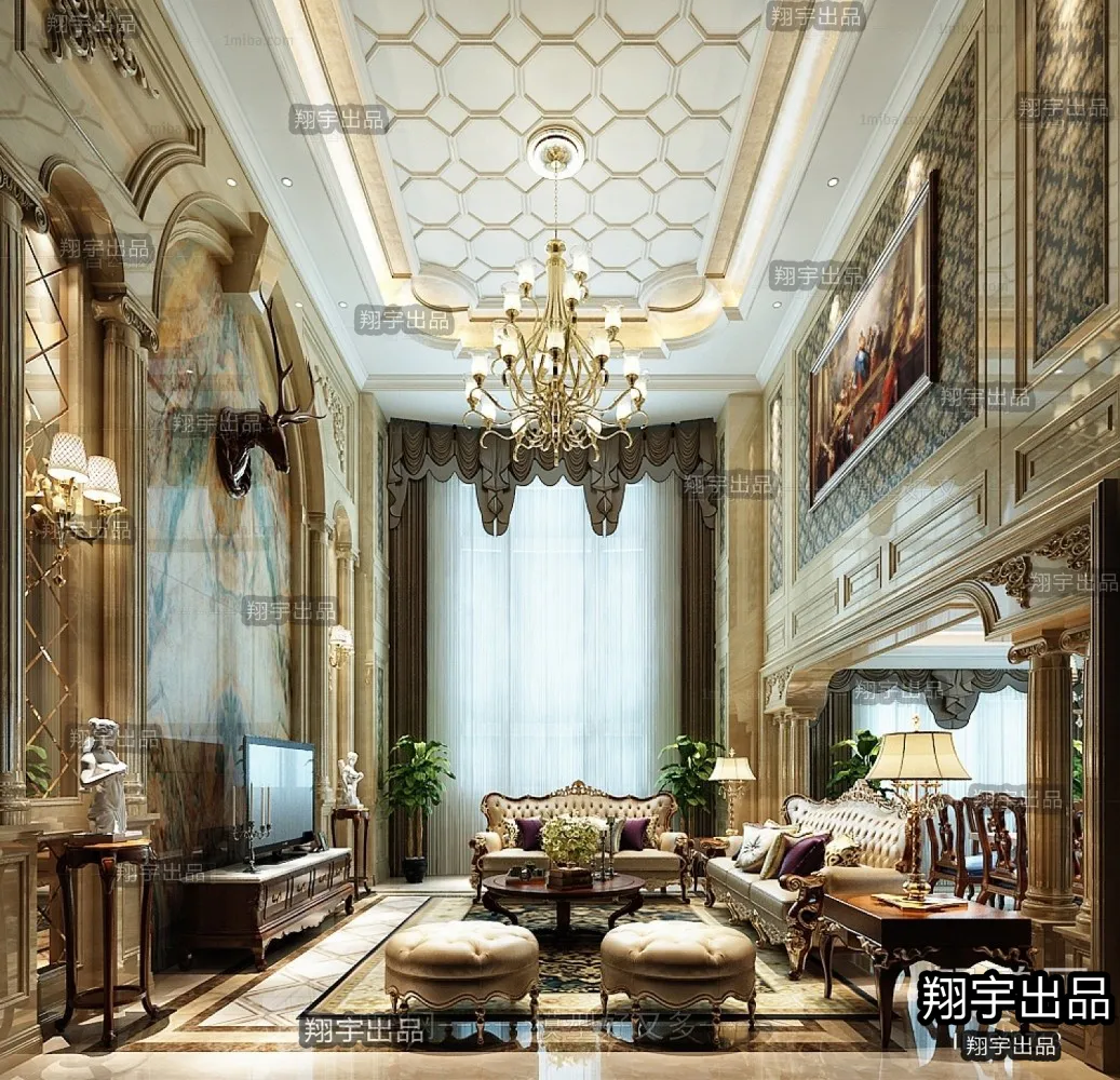 Living Room 3D Interior Scene - European Style - 053