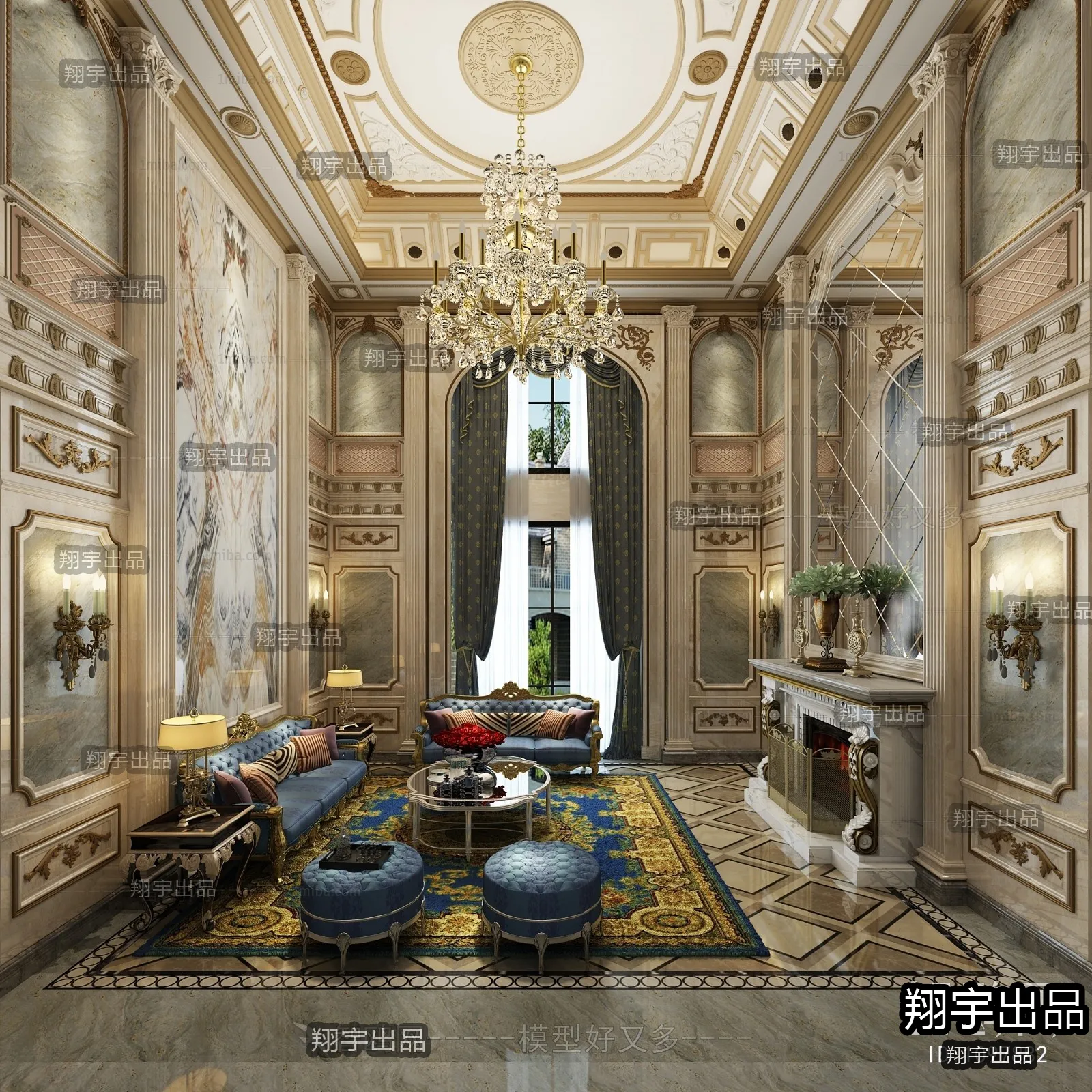 Living Room 3D Interior Scene - European Style - 054