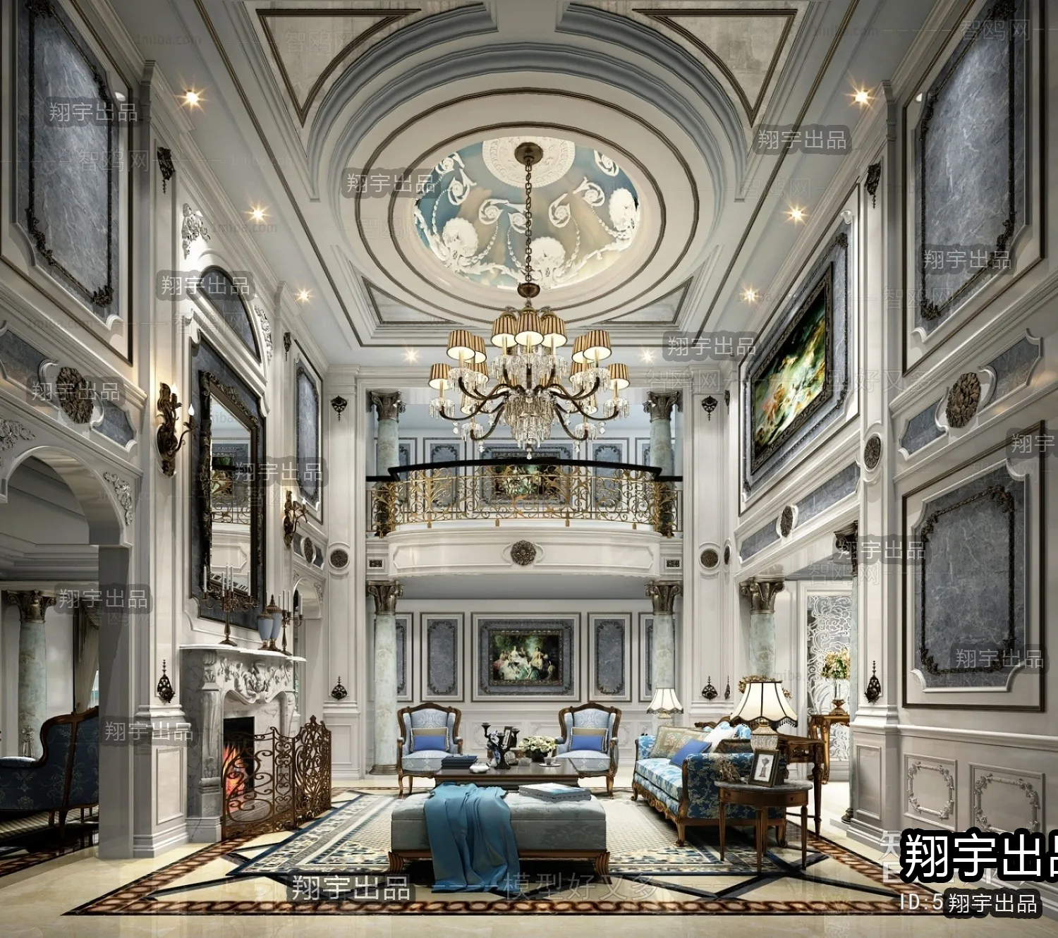 Living Room 3D Interior Scene - European Style - 055