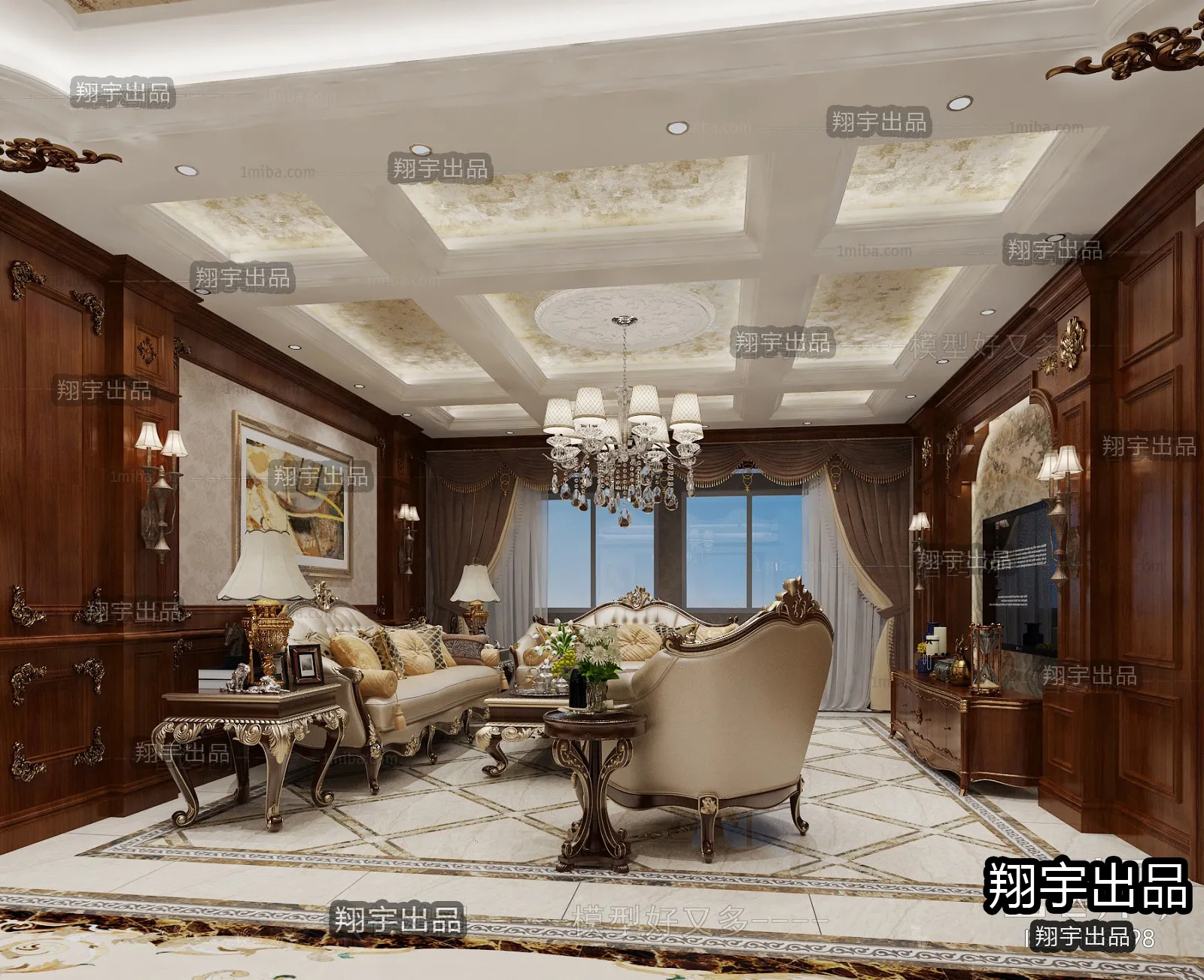 Living Room 3D Interior Scene - European Style - 056