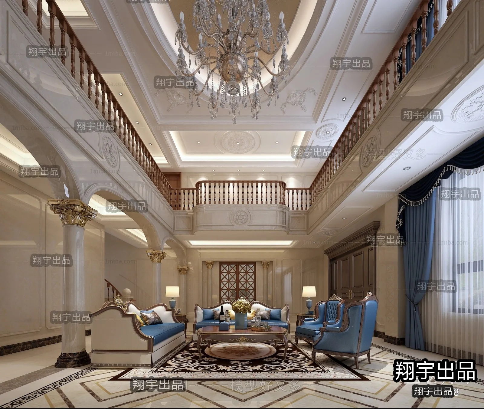 Living Room 3D Interior Scene - European Style - 057