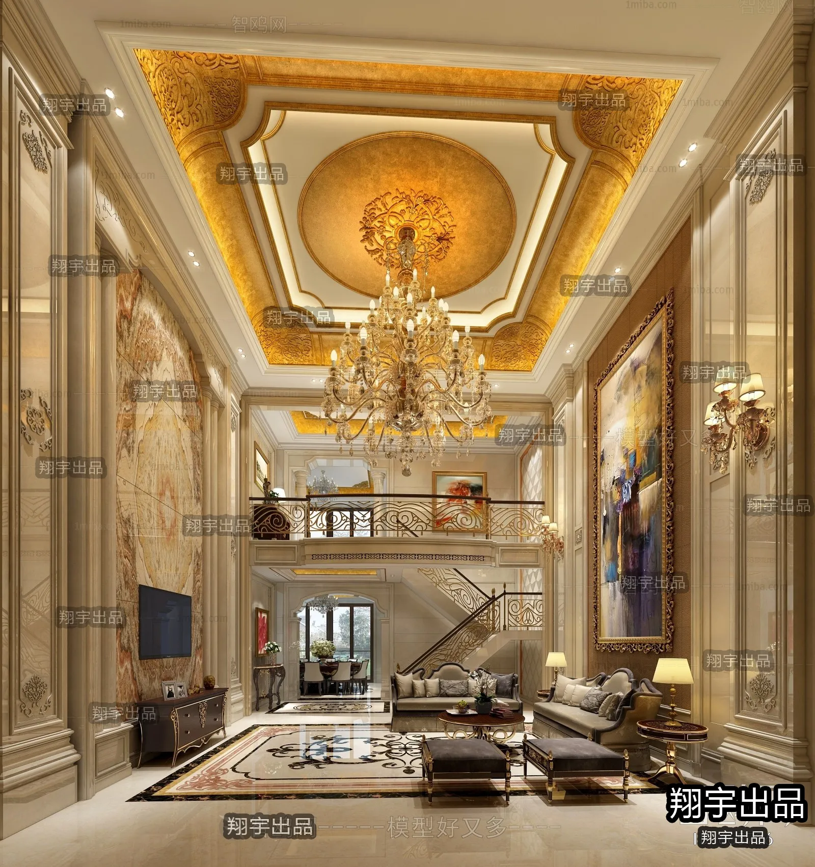 Living Room 3D Interior Scene - European Style - 058