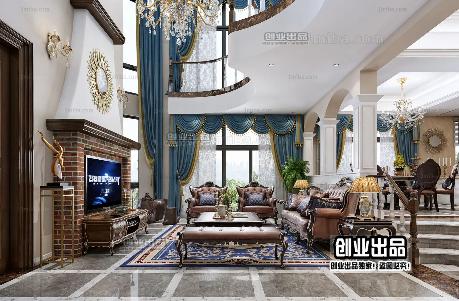 Living Room 3D Interior Scene - European Style - 059