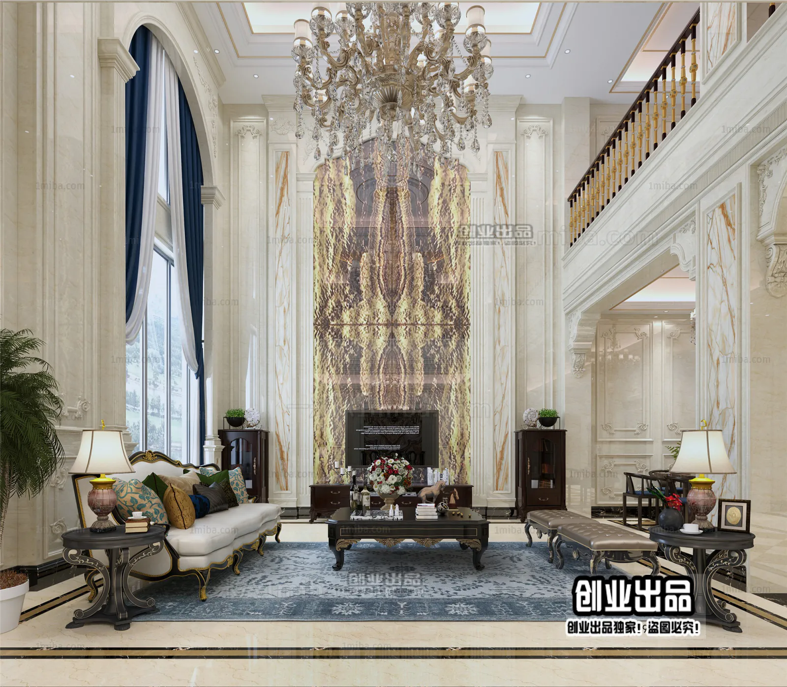 Living Room 3D Interior Scene - European Style - 060