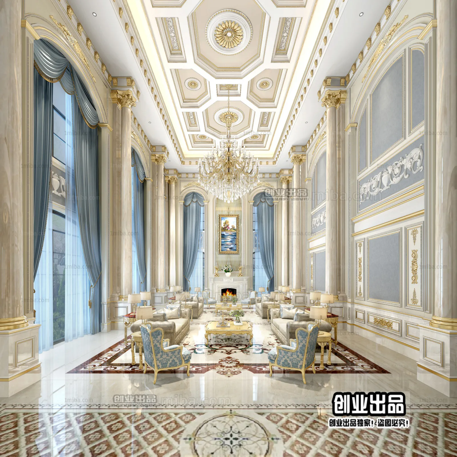 Living Room 3D Interior Scene - European Style - 061