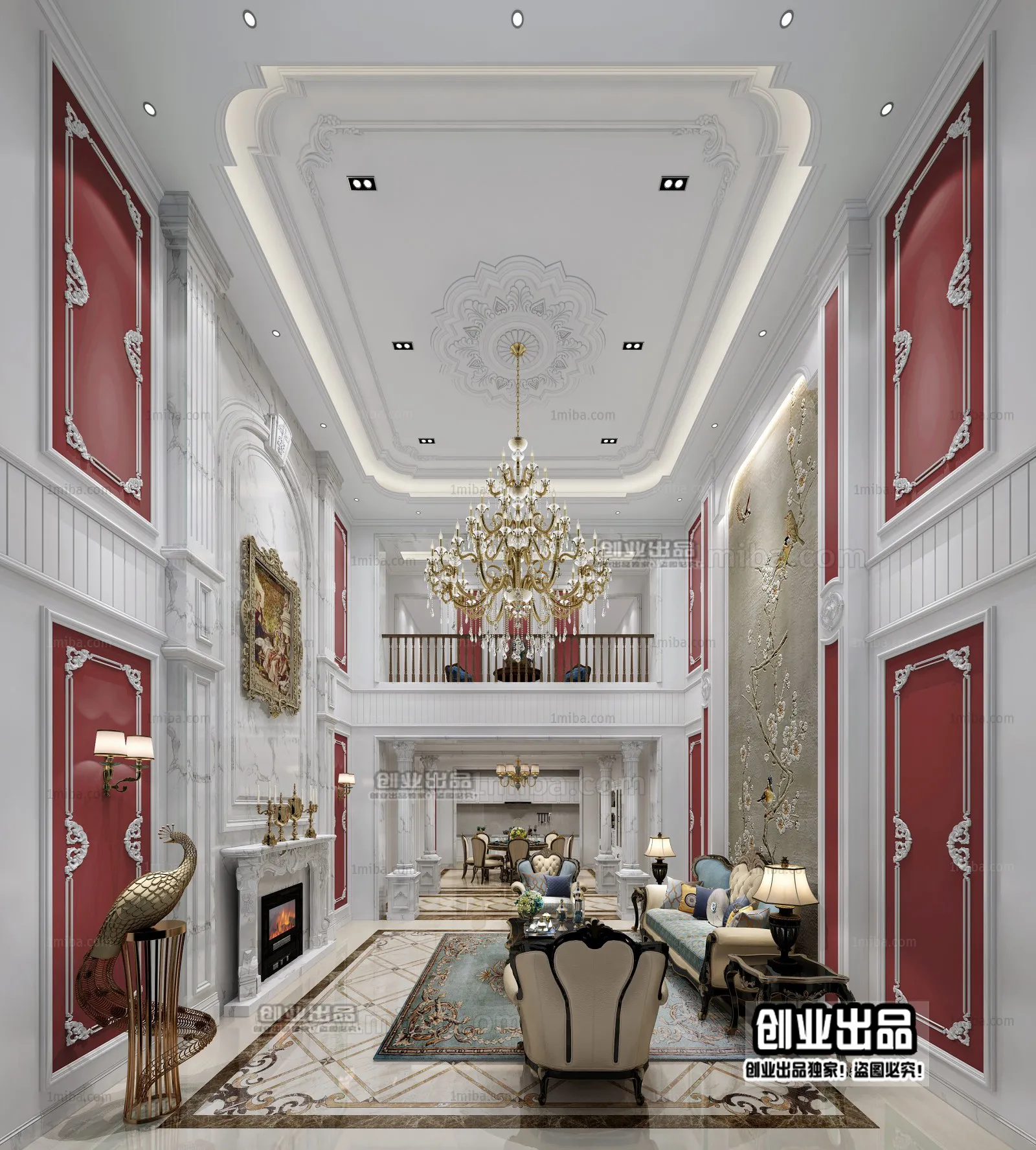 Living Room 3D Interior Scene - European Style - 064