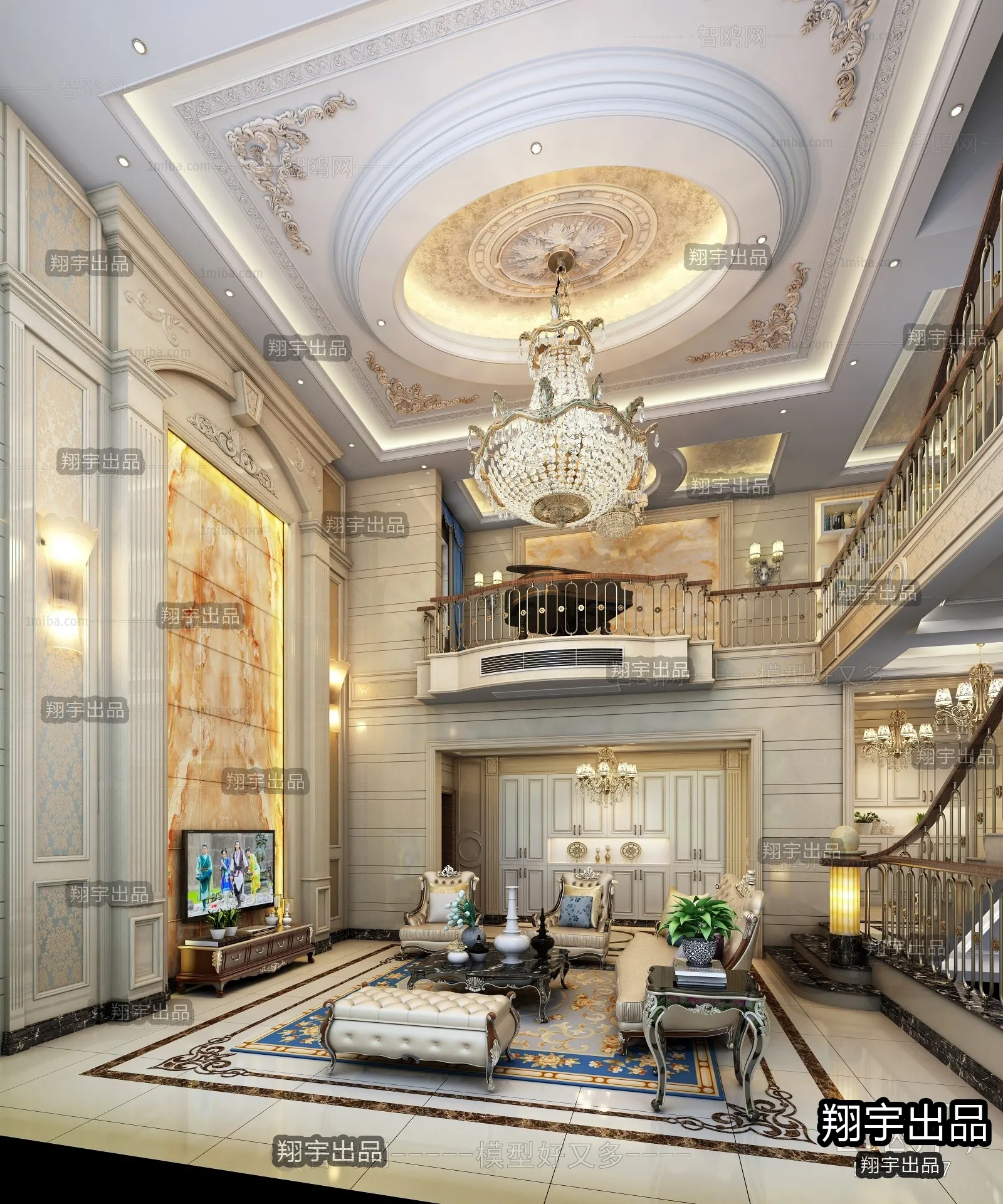 Living Room 3D Interior Scene - European Style - 066