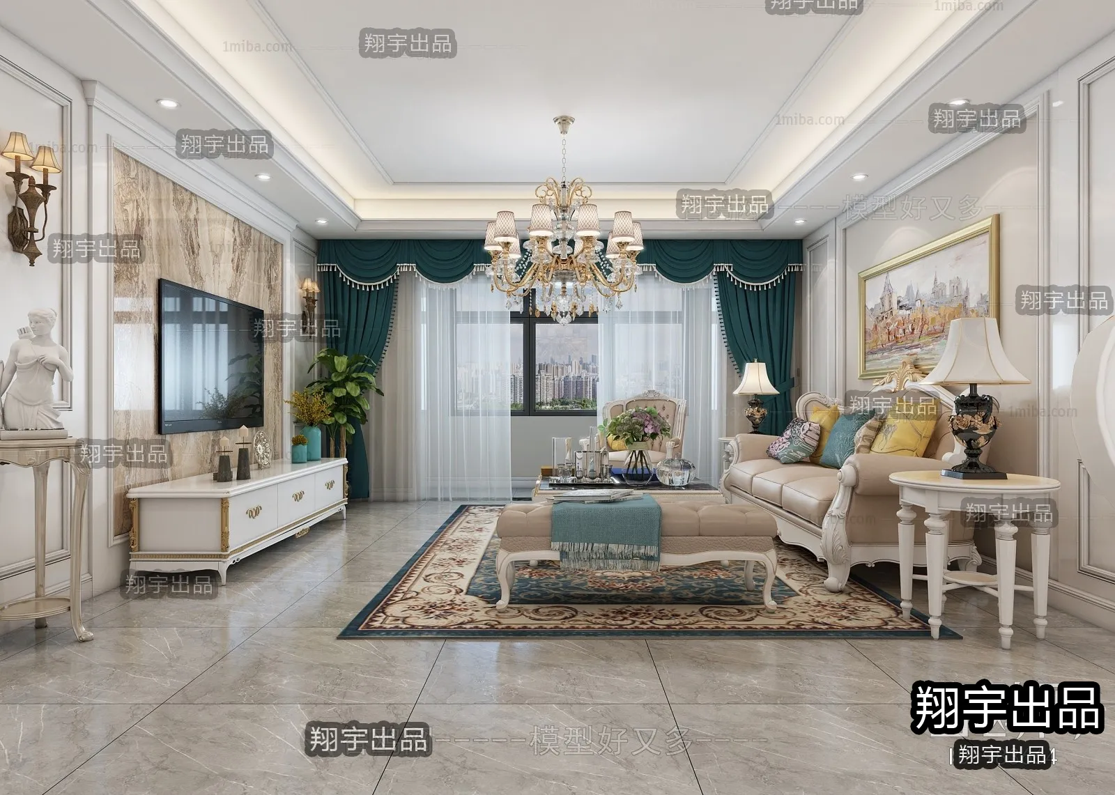 Living Room 3D Interior Scene - European Style - 067