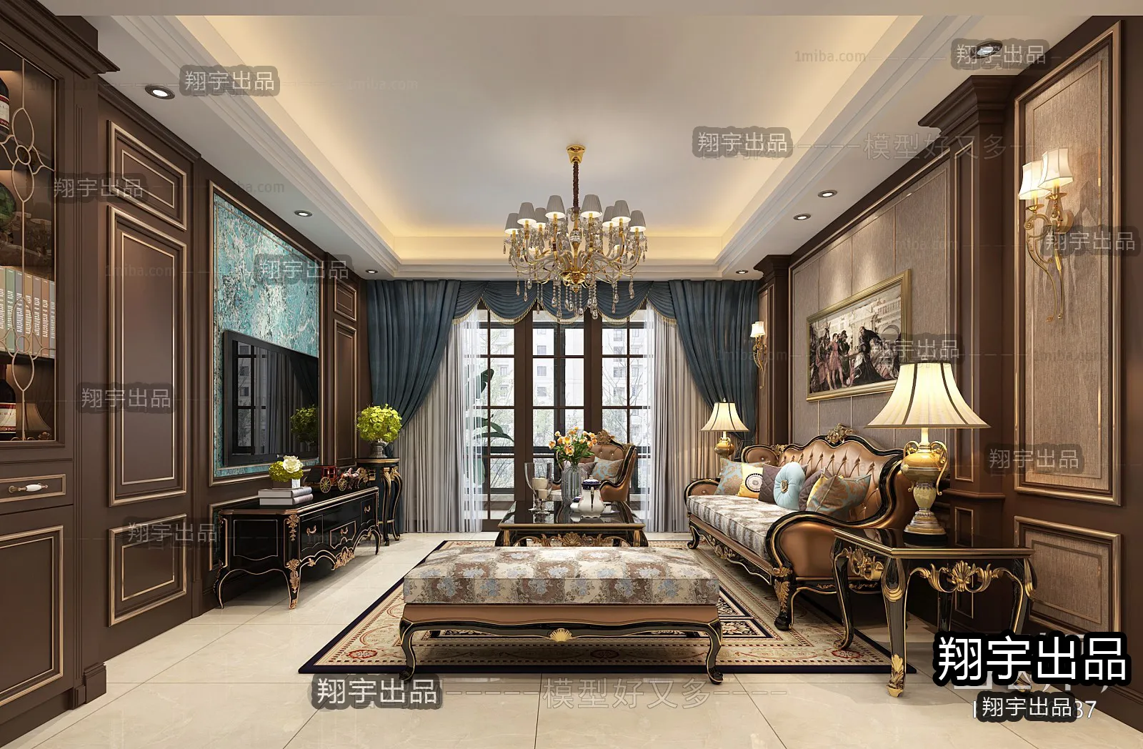 Living Room 3D Interior Scene - European Style - 069