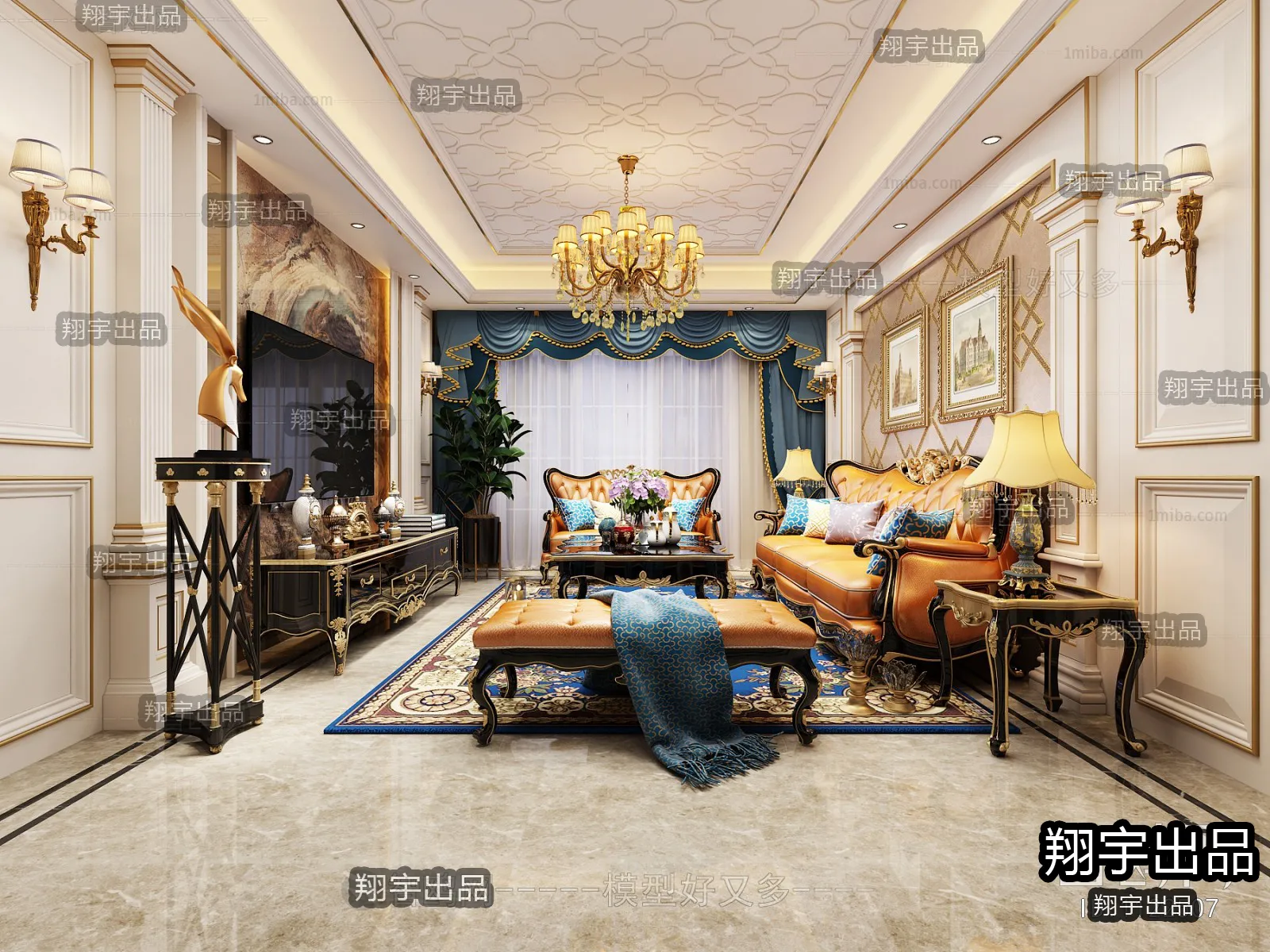 Living Room 3D Interior Scene - European Style - 070