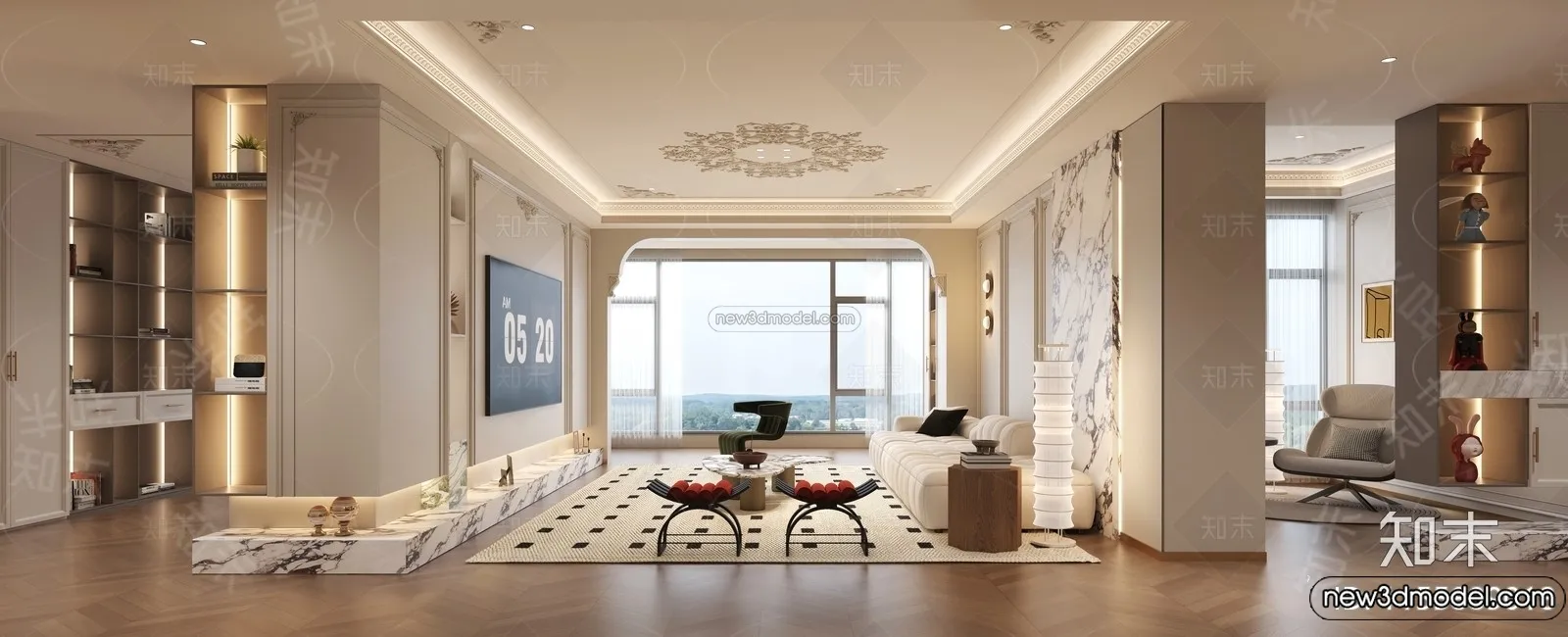 Living Room - 3D Interior Scene - French Style - 005