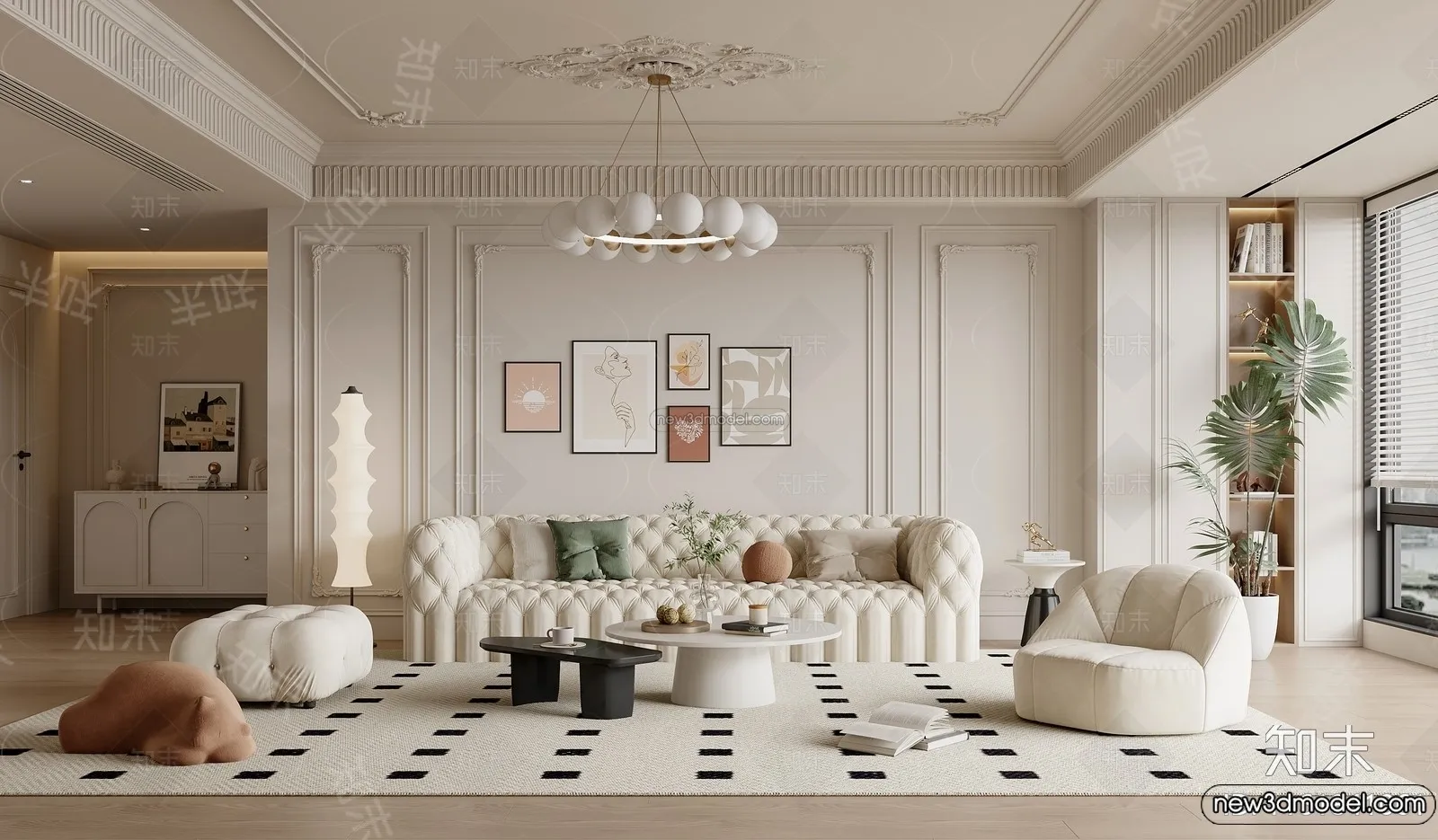 Living Room - 3D Interior Scene - French Style - 007