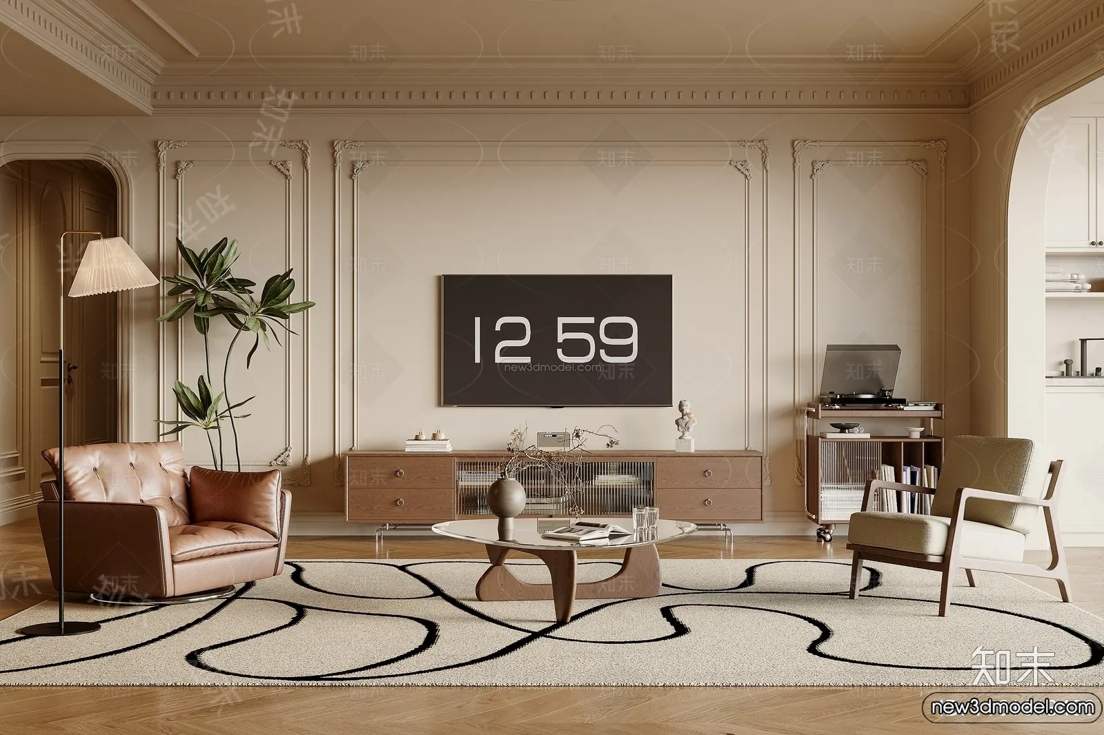 Living Room - 3D Interior Scene - French Style - 008