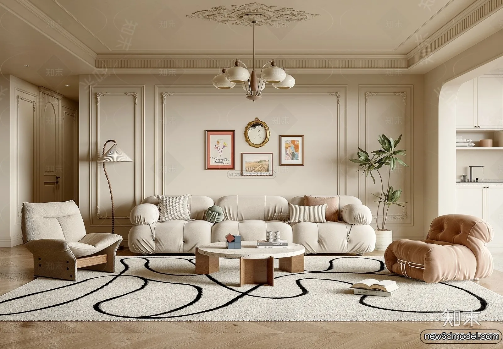 Living Room - 3D Interior Scene - French Style - 009