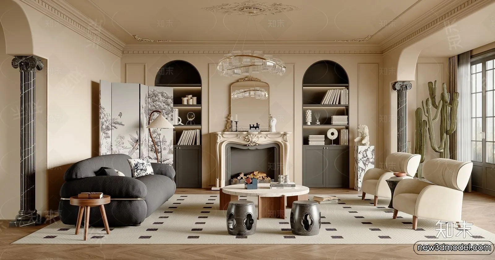 Living Room - 3D Interior Scene - French Style - 014