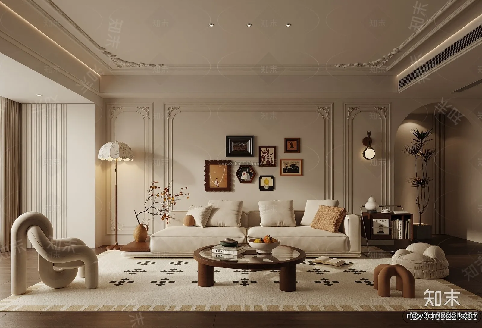 Living Room - 3D Interior Scene - French Style - 022