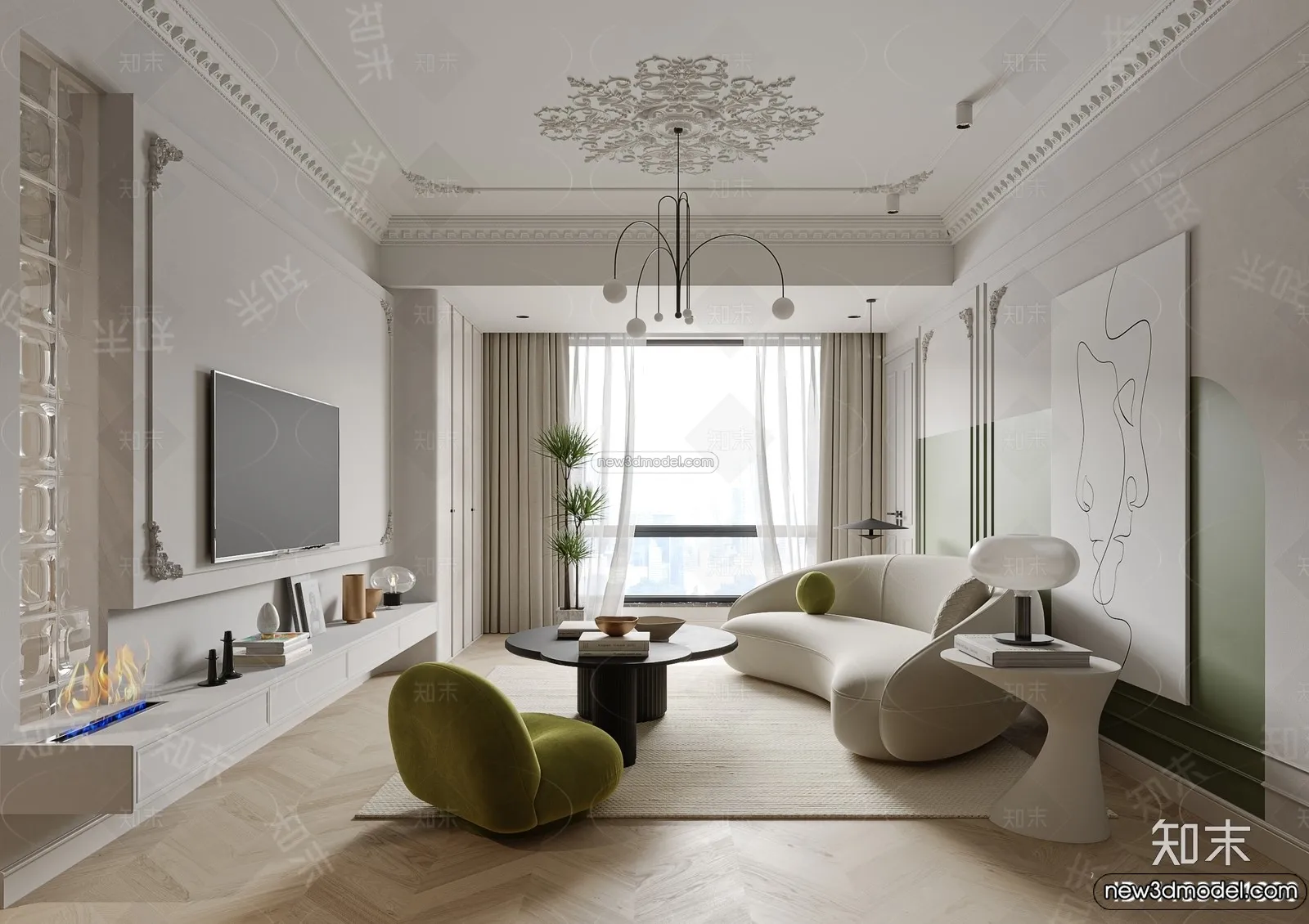 Living Room - 3D Interior Scene - French Style - 028