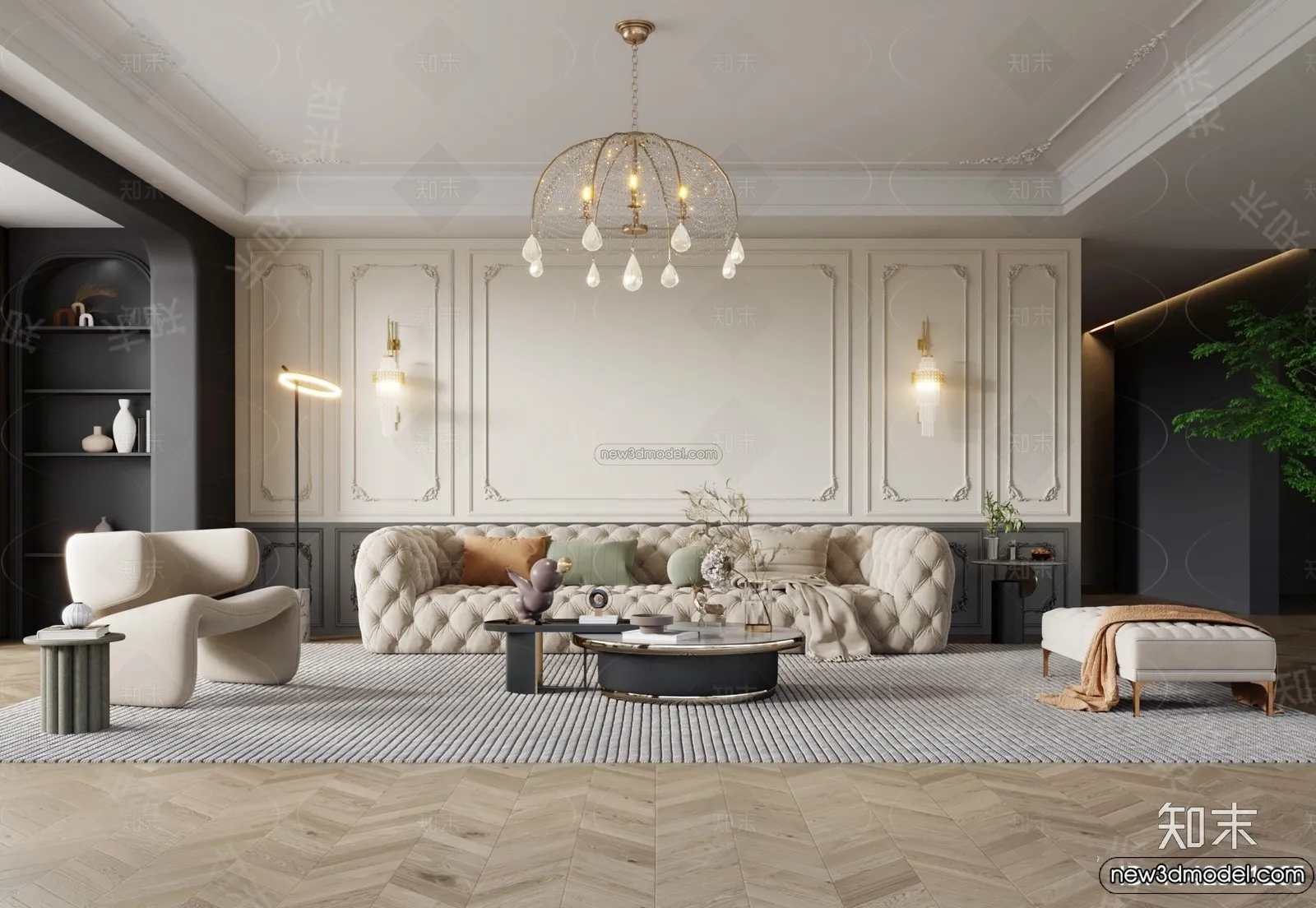 Living Room - 3D Interior Scene - French Style - 029