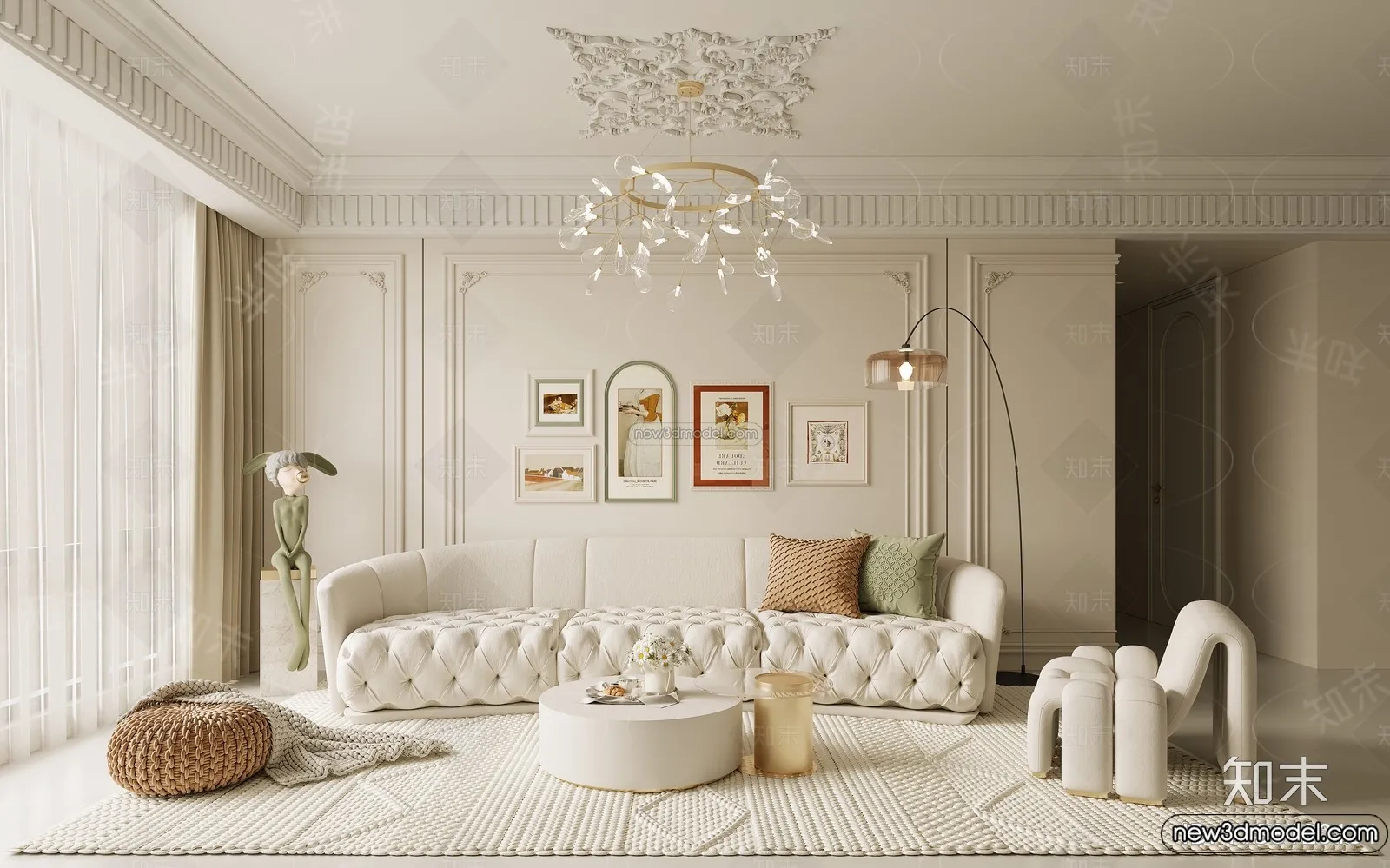 Living Room - 3D Interior Scene - French Style - 031