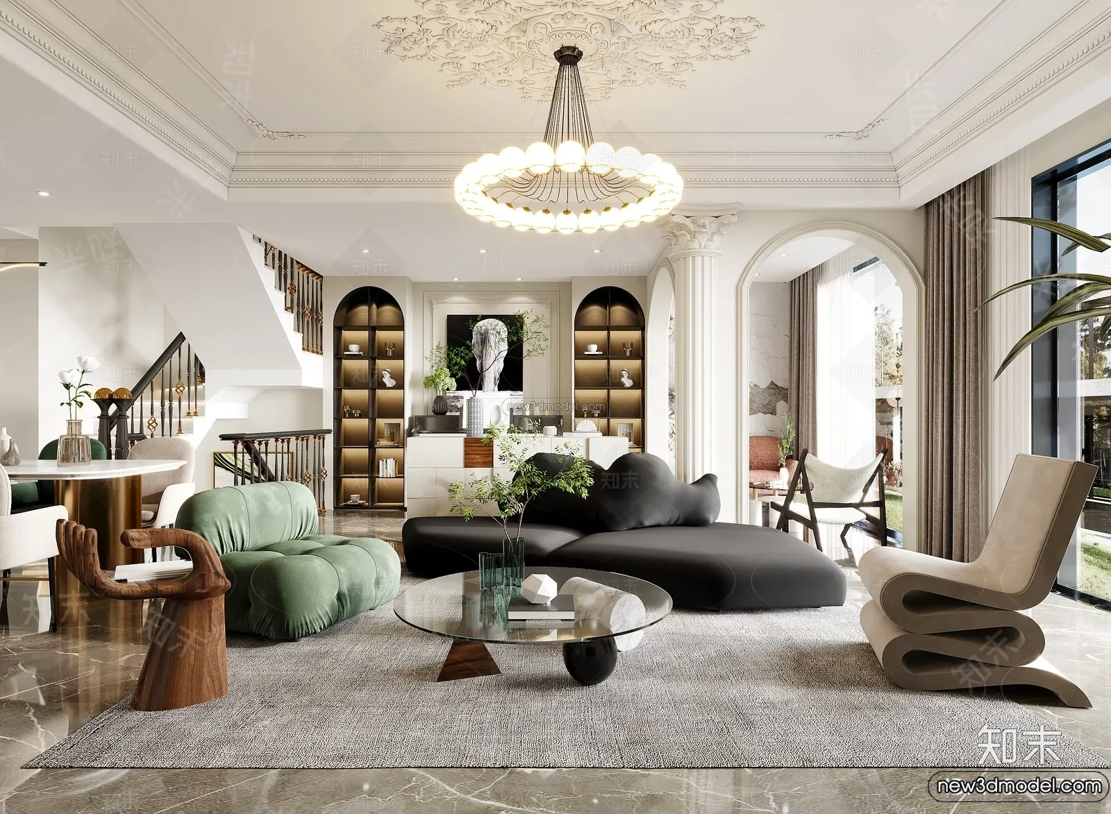 Living Room - 3D Interior Scene - French Style - 033