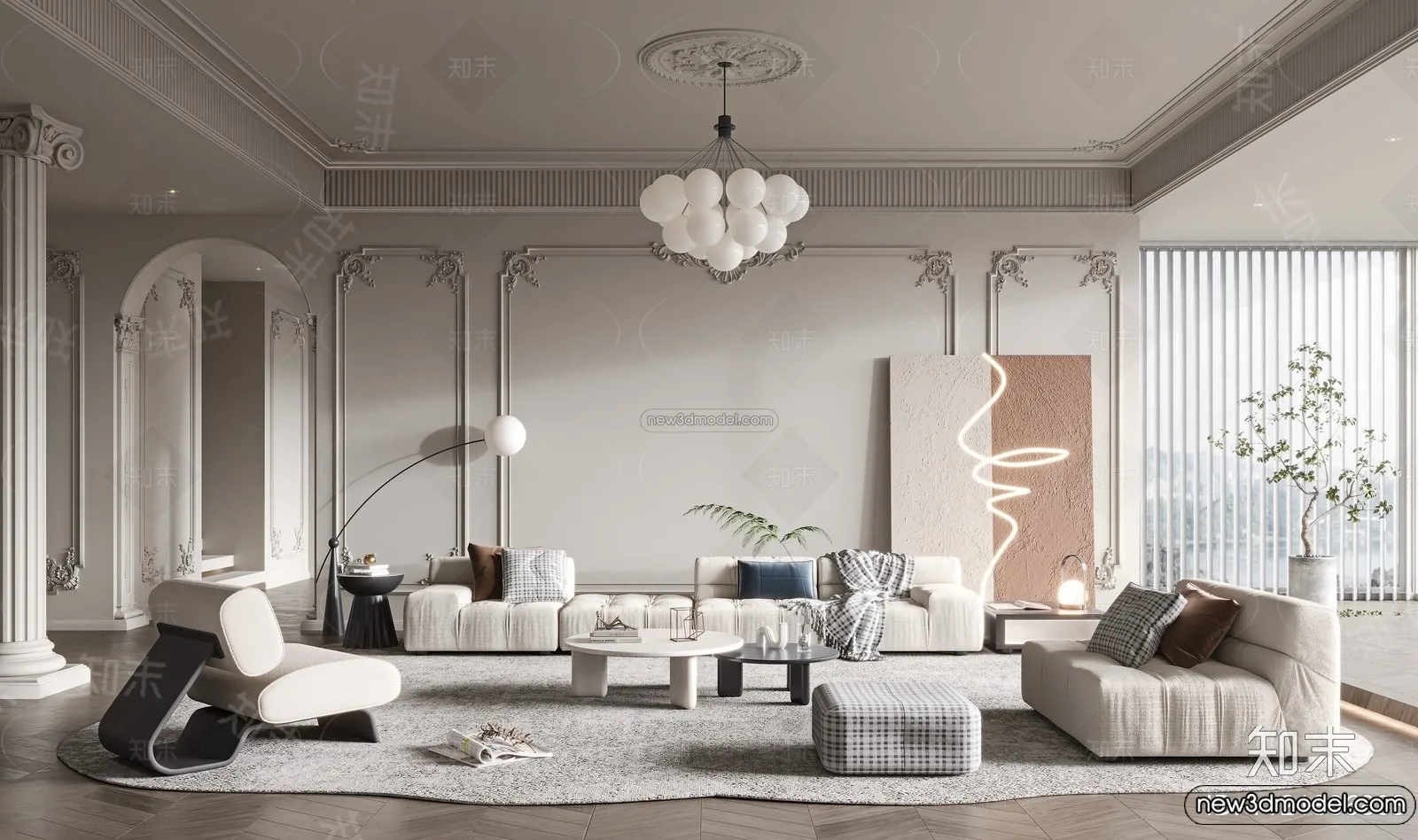 Living Room - 3D Interior Scene - French Style - 034