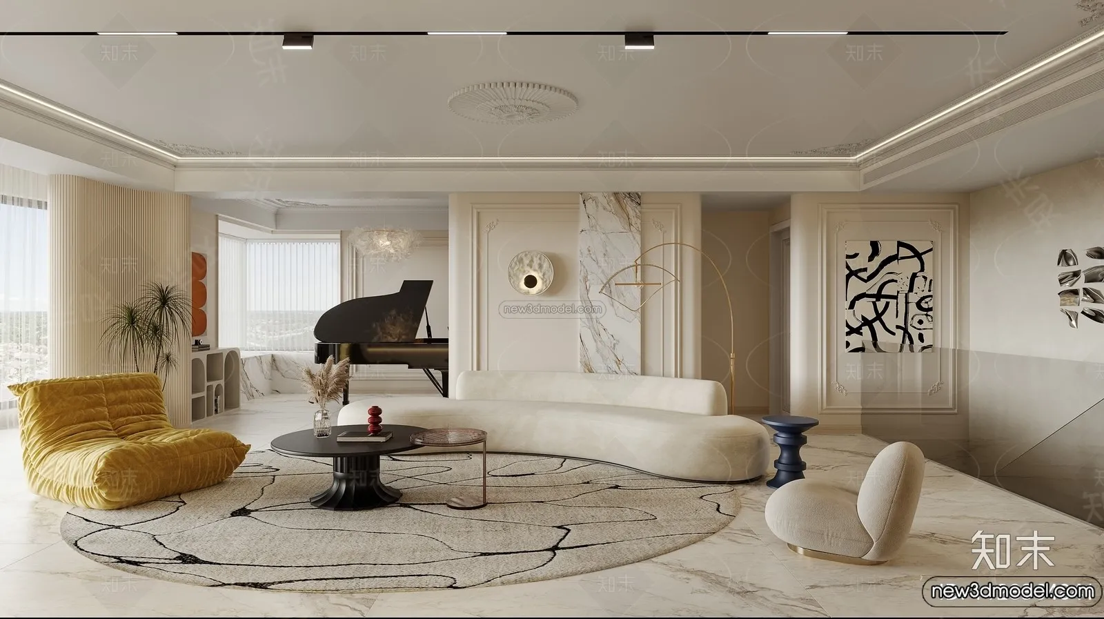 Living Room - 3D Interior Scene - French Style - 036