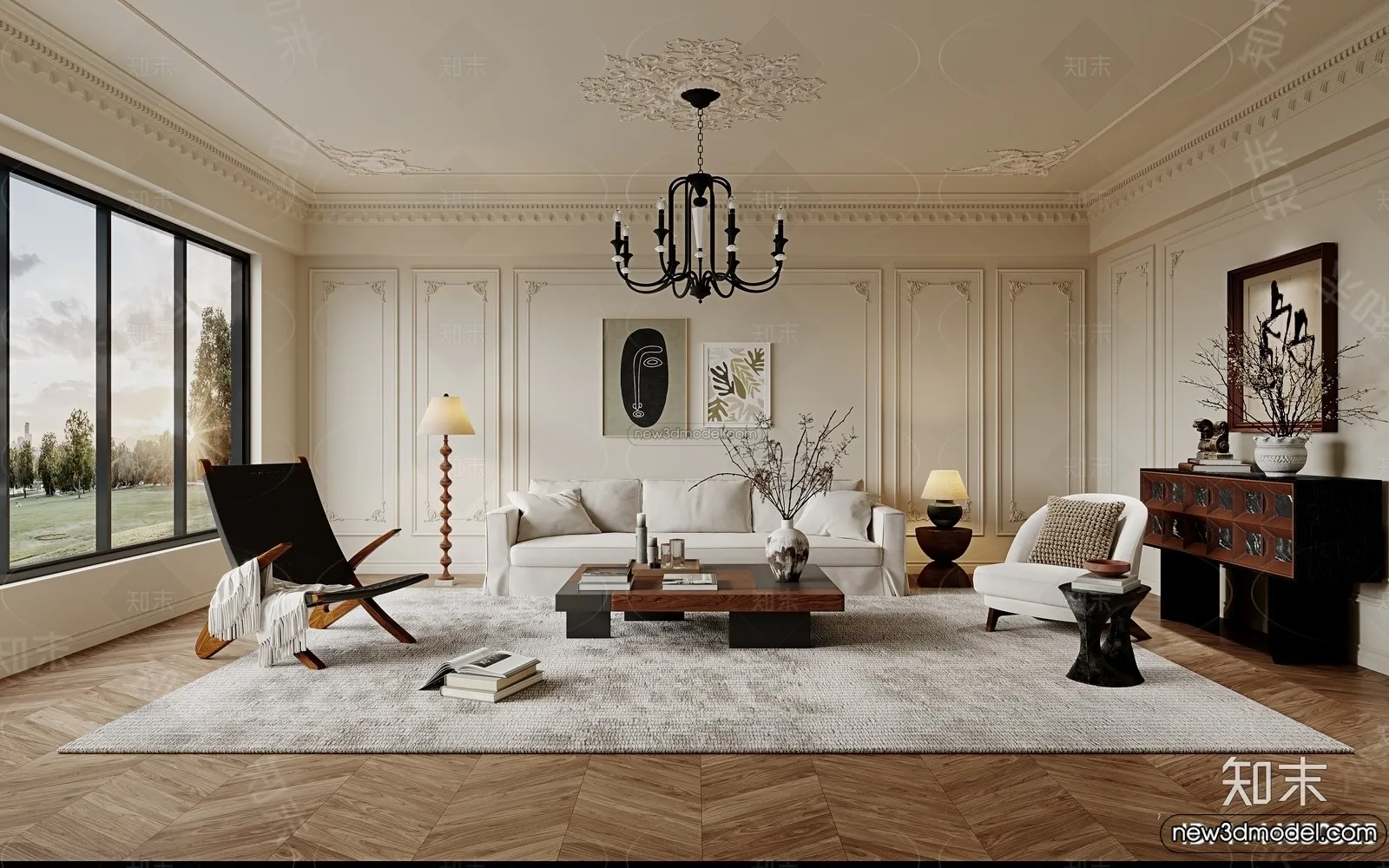 Living Room - 3D Interior Scene - French Style - 042