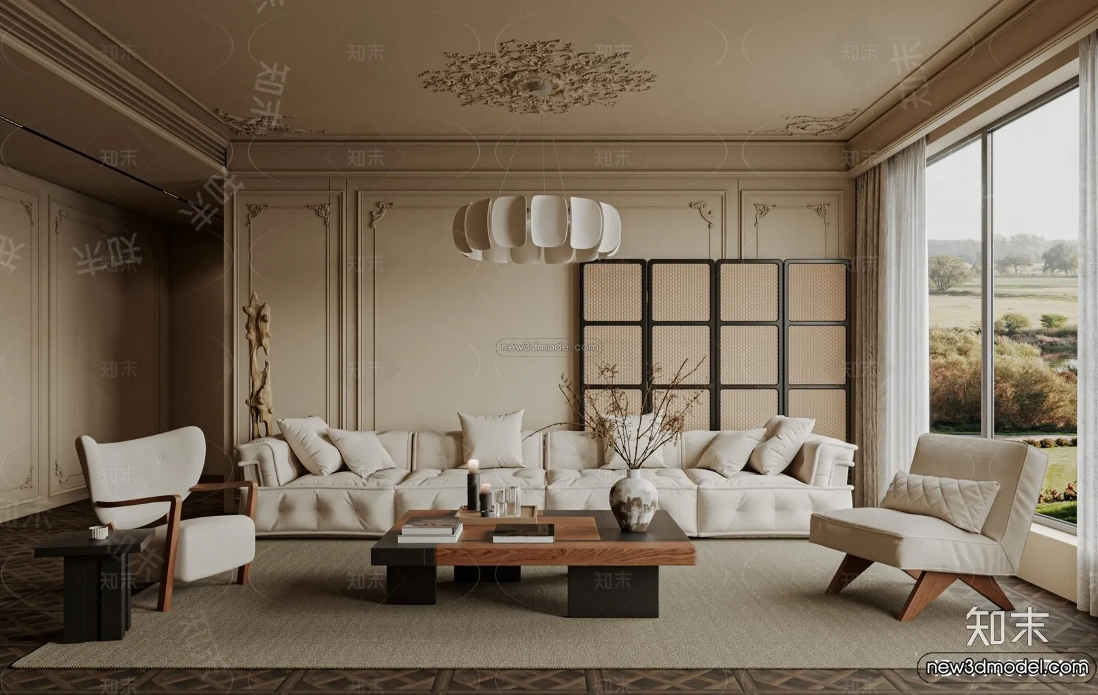Living Room - 3D Interior Scene - French Style - 043