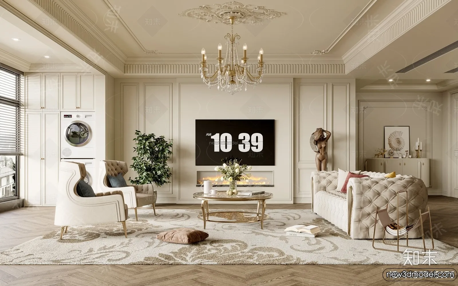Living Room - 3D Interior Scene - French Style - 045