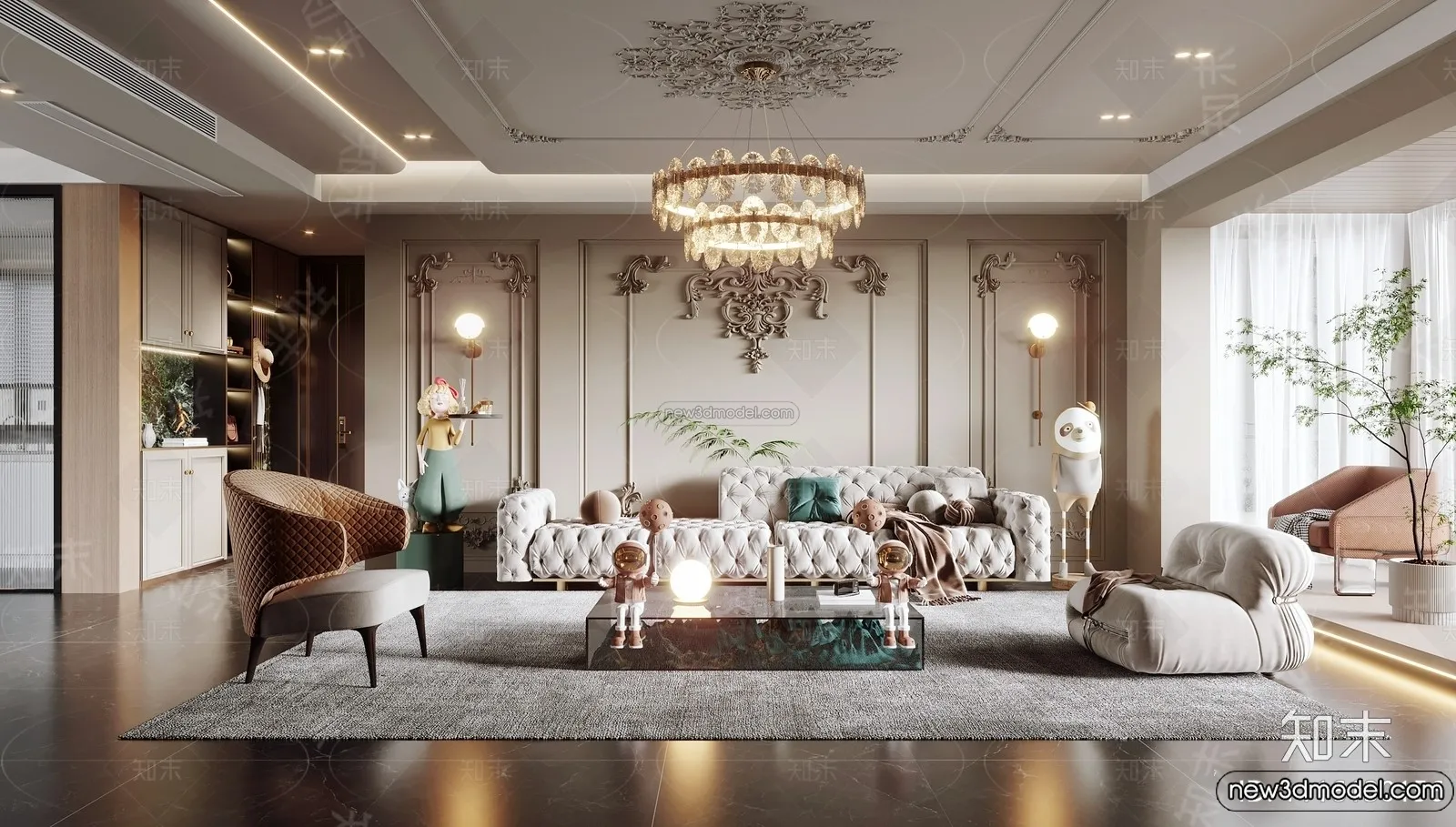 Living Room - 3D Interior Scene - French Style - 046