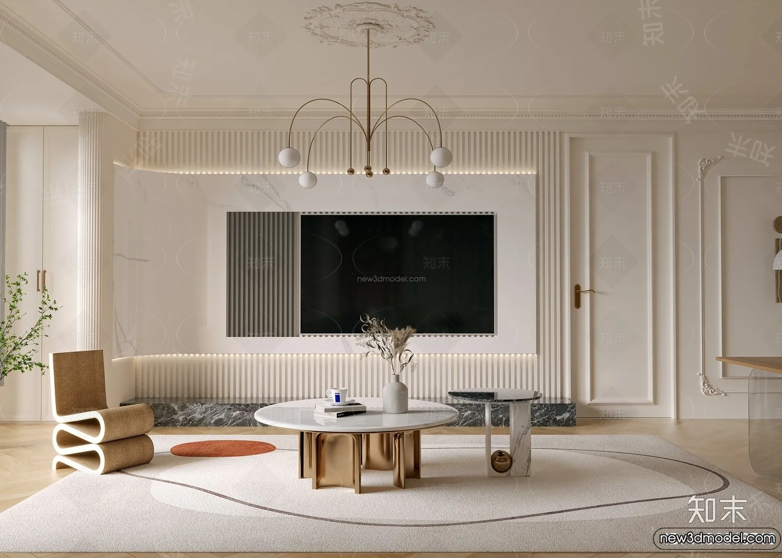 Living Room - 3D Interior Scene - French Style - 047