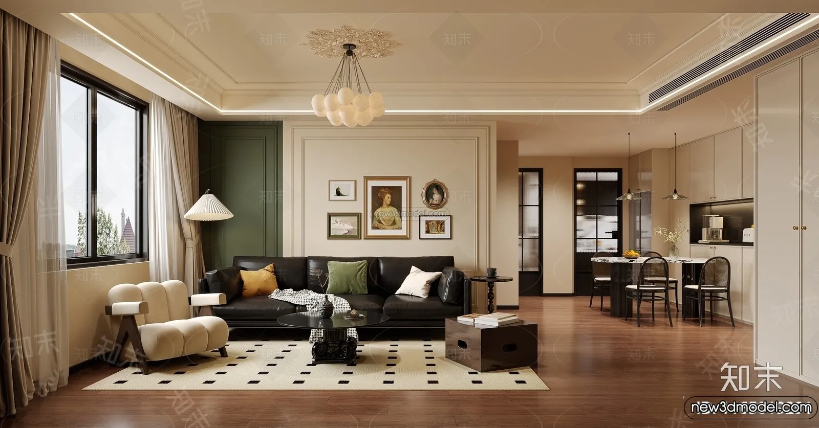 Living Room - 3D Interior Scene - French Style - 048
