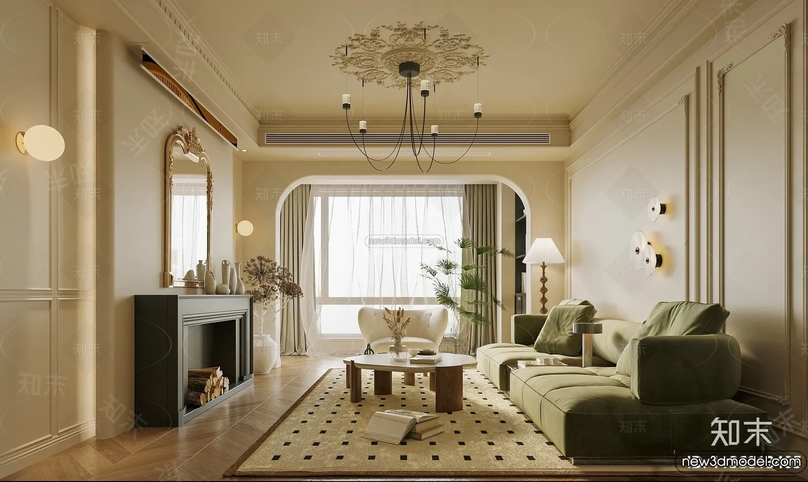 Living Room - 3D Interior Scene - French Style - 049