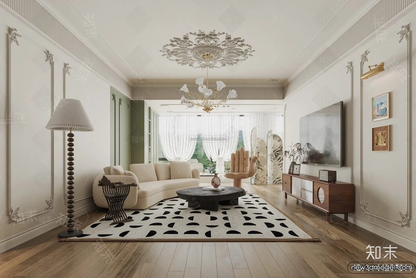 Living Room - 3D Interior Scene - French Style - 051