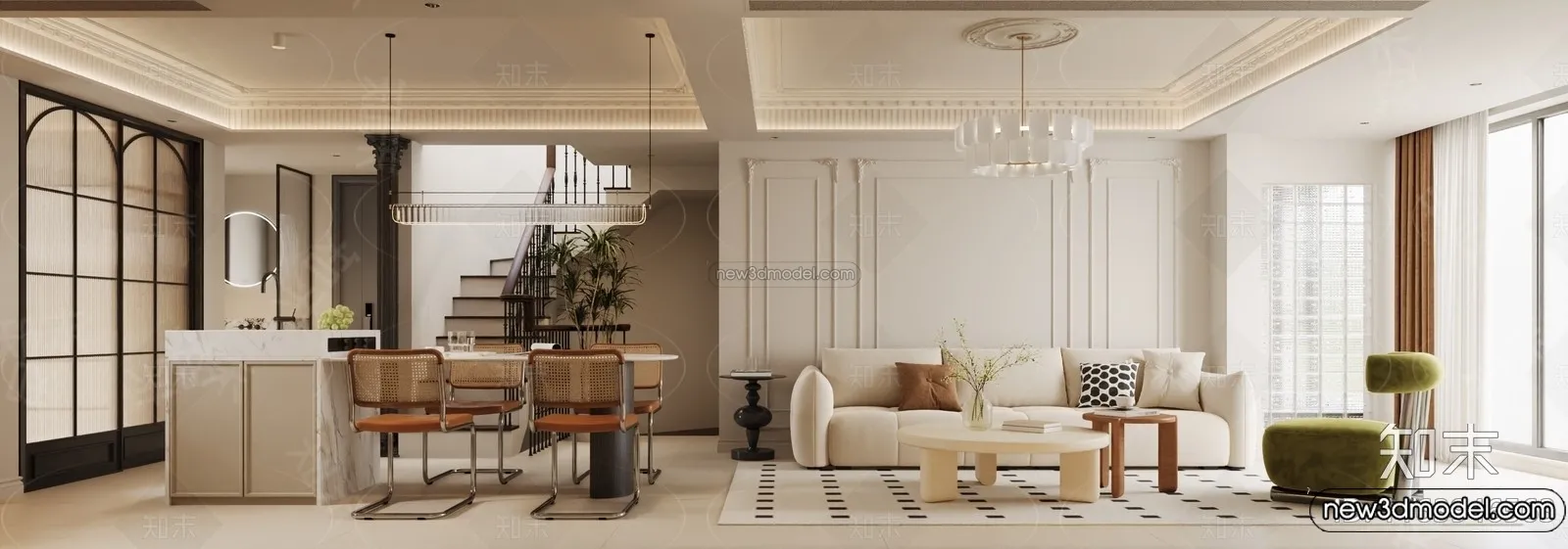 Living Room - 3D Interior Scene - French Style - 054