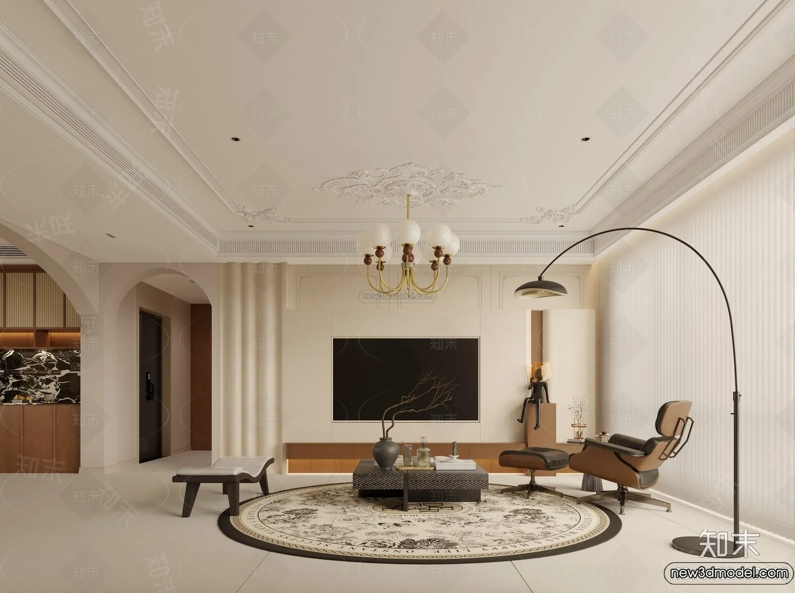 Living Room - 3D Interior Scene - French Style - 058
