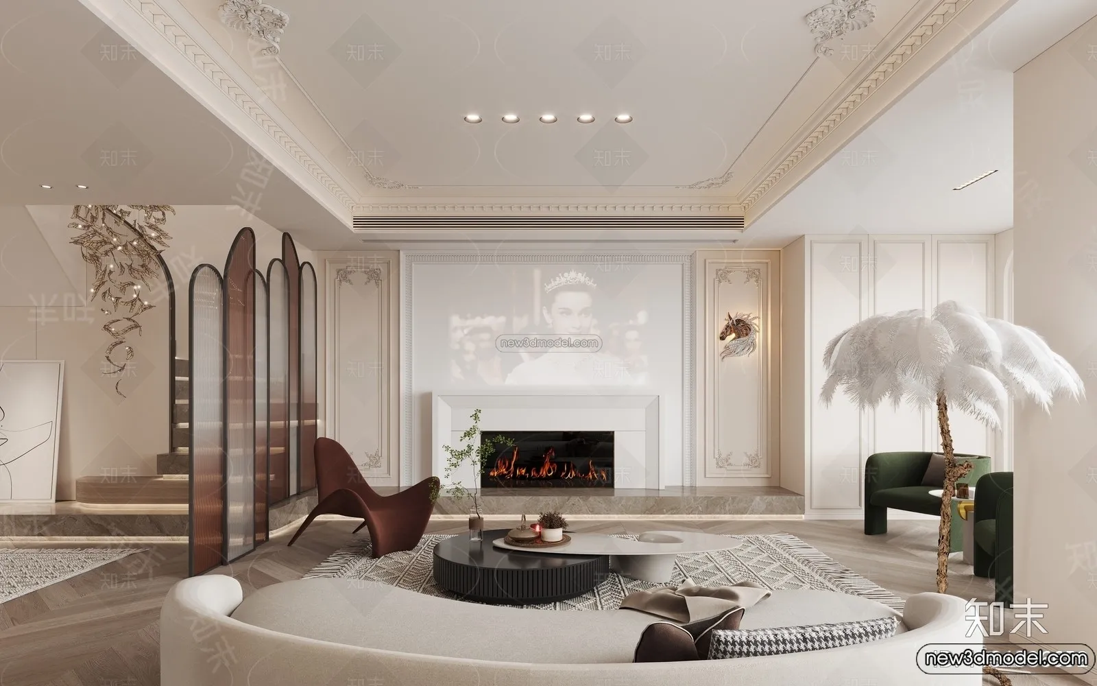 Living Room - 3D Interior Scene - French Style - 069