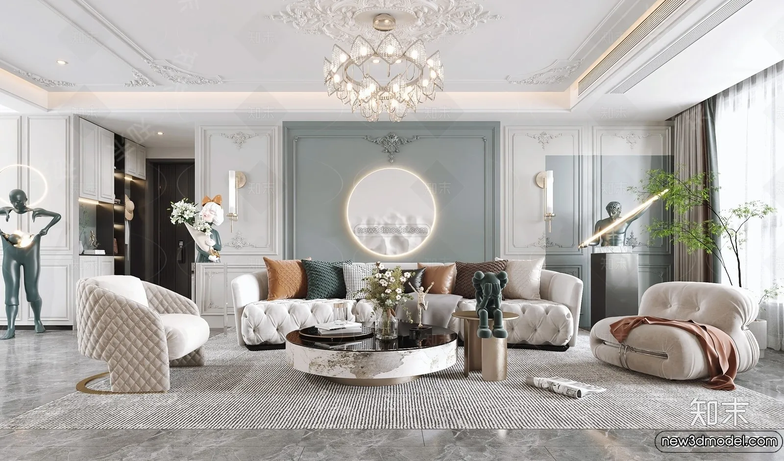 Living Room - 3D Interior Scene - French Style - 076