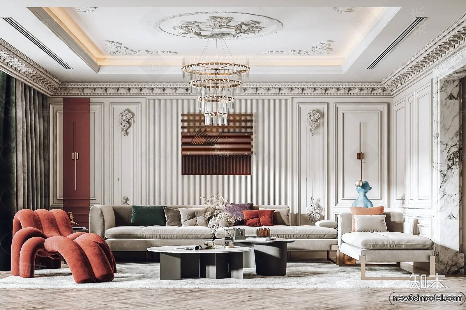 Living Room - 3D Interior Scene - French Style - 079