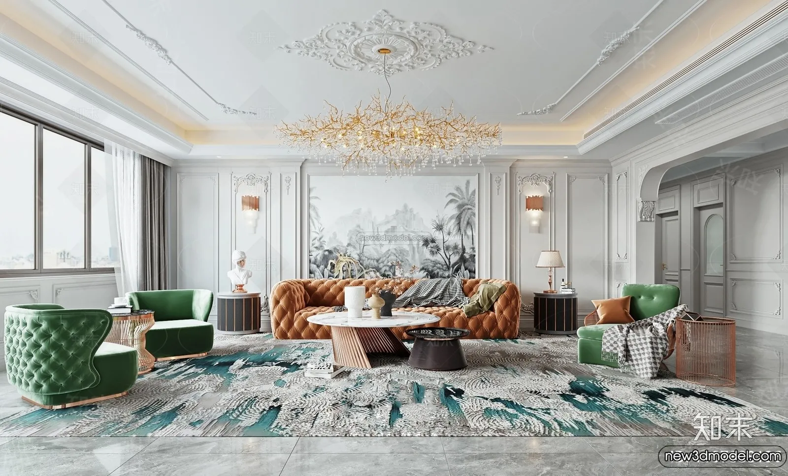 Living Room - 3D Interior Scene - French Style - 086