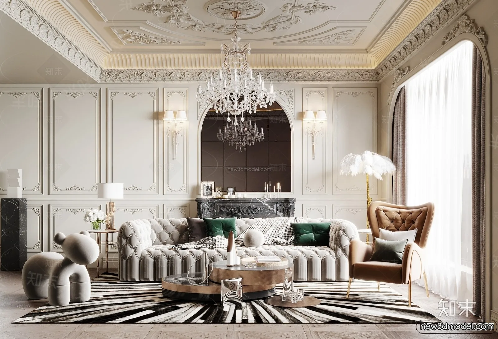 Living Room - 3D Interior Scene - French Style - 088