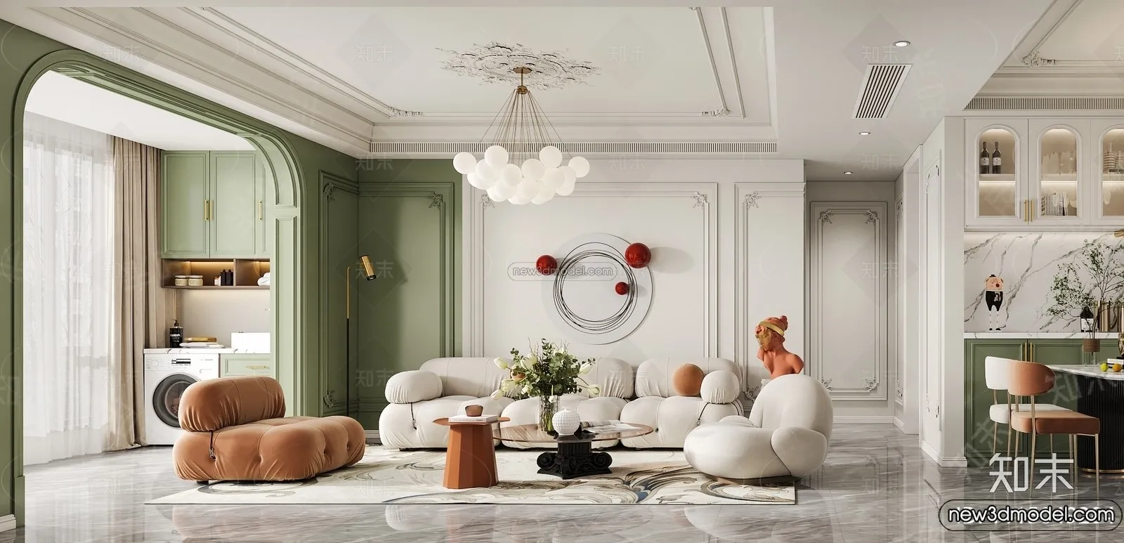 Living Room - 3D Interior Scene - French Style - 094