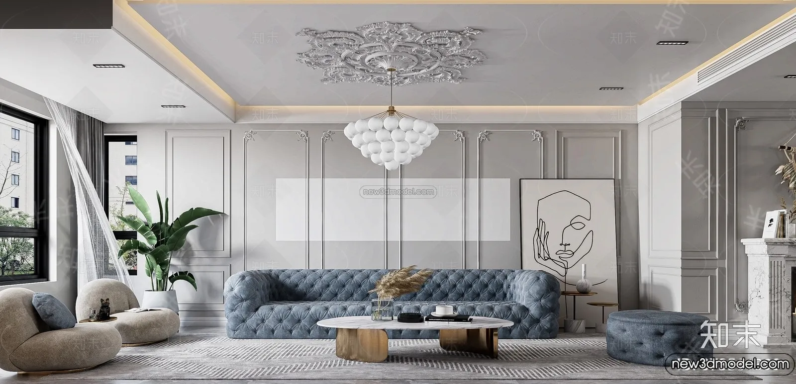 Living Room - 3D Interior Scene - French Style - 096