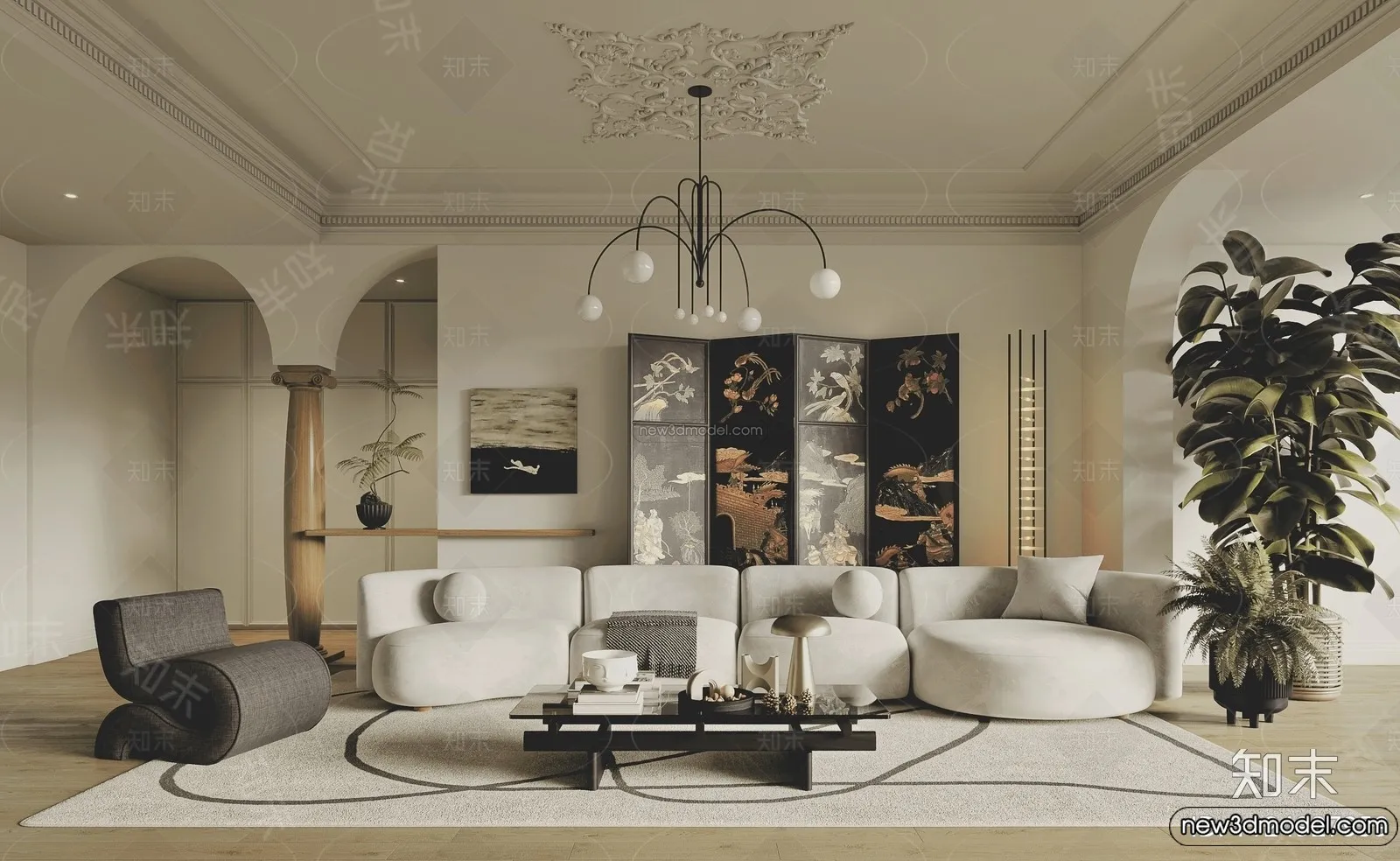 Living Room - 3D Interior Scene - French Style - 099