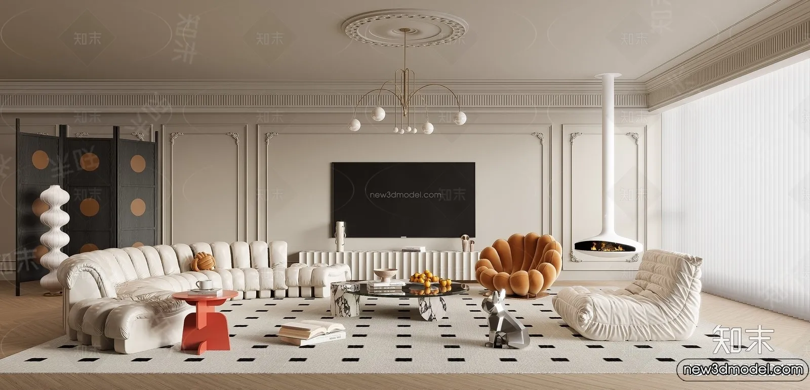 Living Room - 3D Interior Scene - French Style - 122