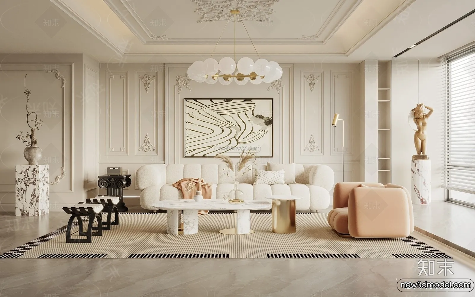 Living Room - 3D Interior Scene - French Style - 123