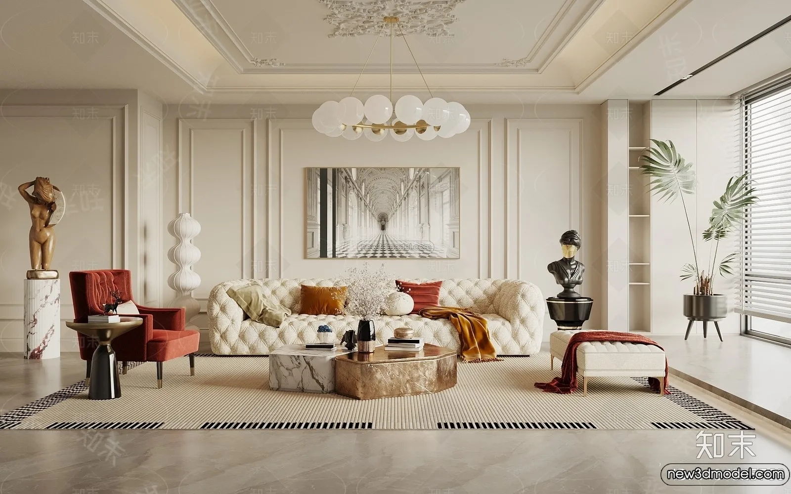 Living Room - 3D Interior Scene - French Style - 128