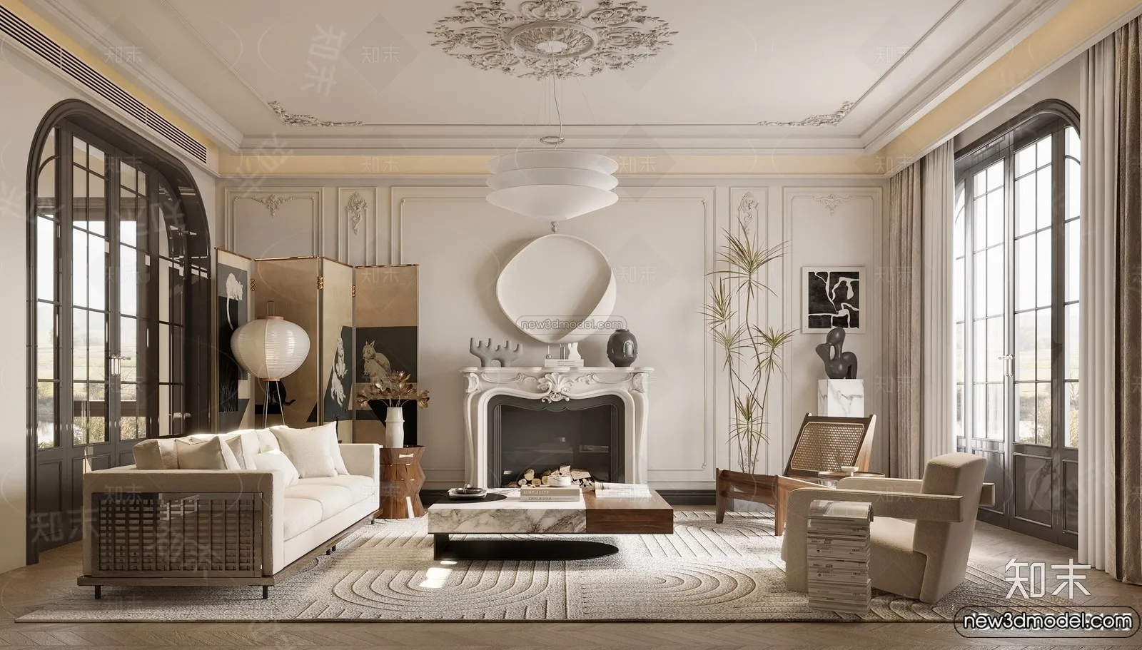 Living Room - 3D Interior Scene - French Style - 138