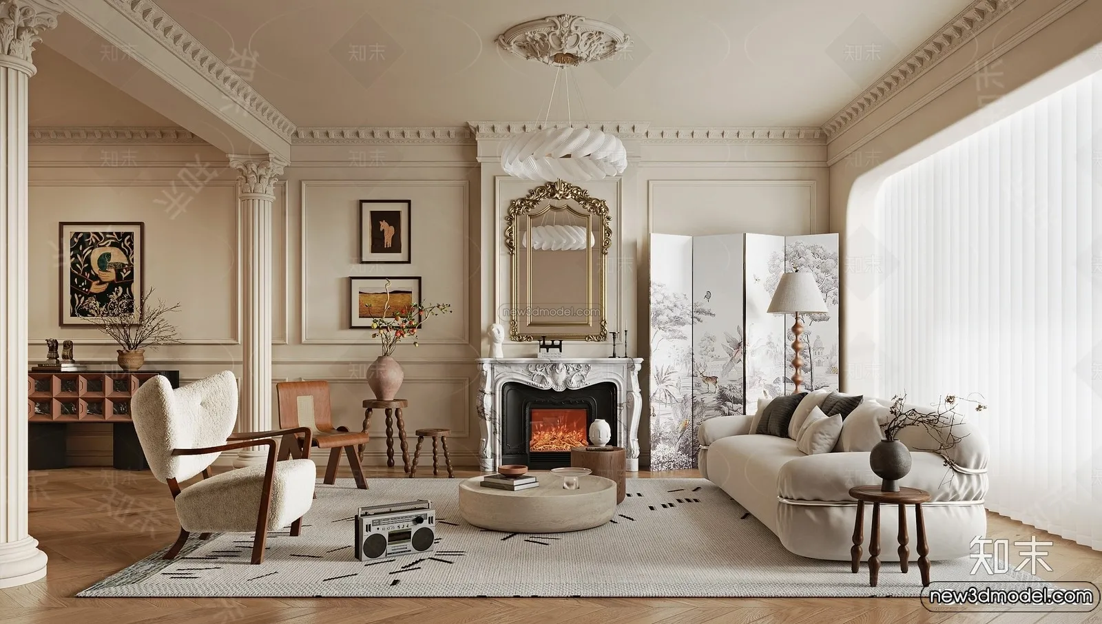 Living Room - 3D Interior Scene - French Style - 140