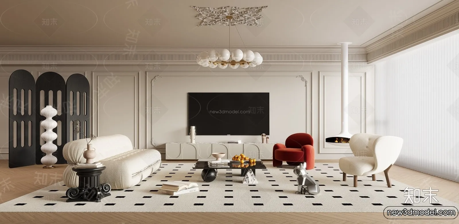 Living Room - 3D Interior Scene - French Style - 144
